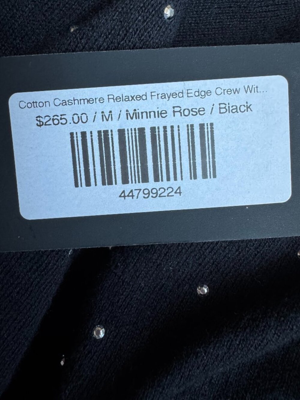 NEW MinnieRose Cashmere Sweater Frayed Edge Crew Black Silver Tone Beads Med - Picture 8 of 12